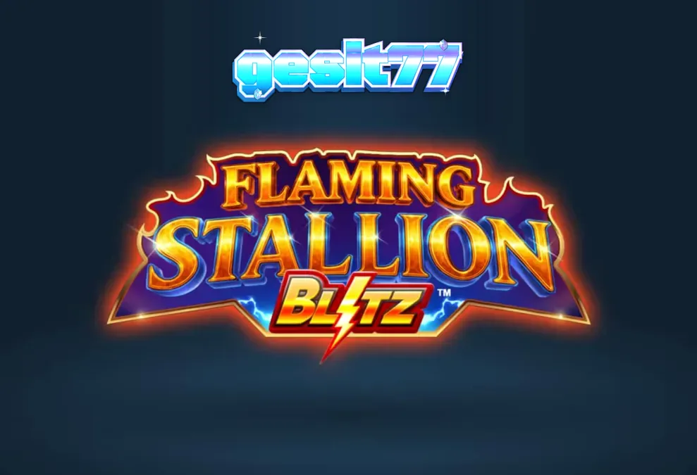 Pemandangan gurun yang terik dengan simbol kuda jantan biru yang menyala dalam Flaming Stallion Blitz
