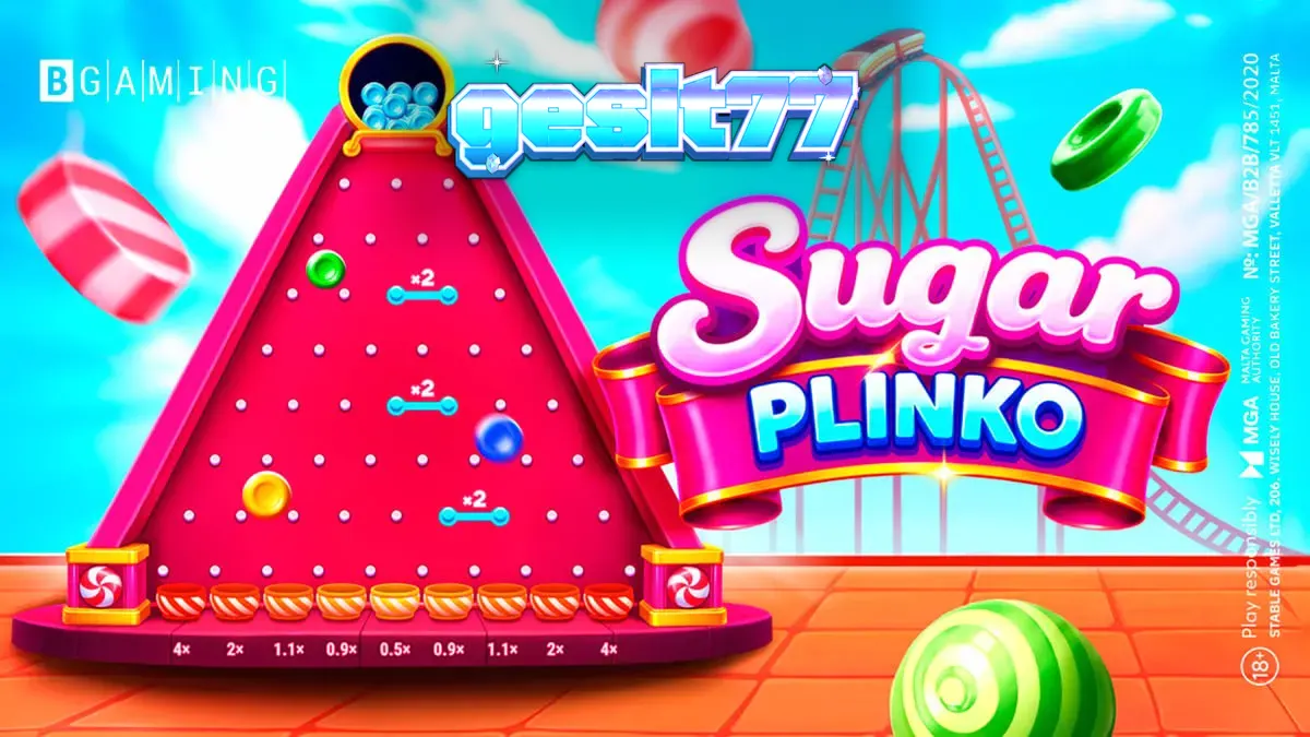 Tampilan visual game Sugar Plinko dengan tema permen yang cerah
